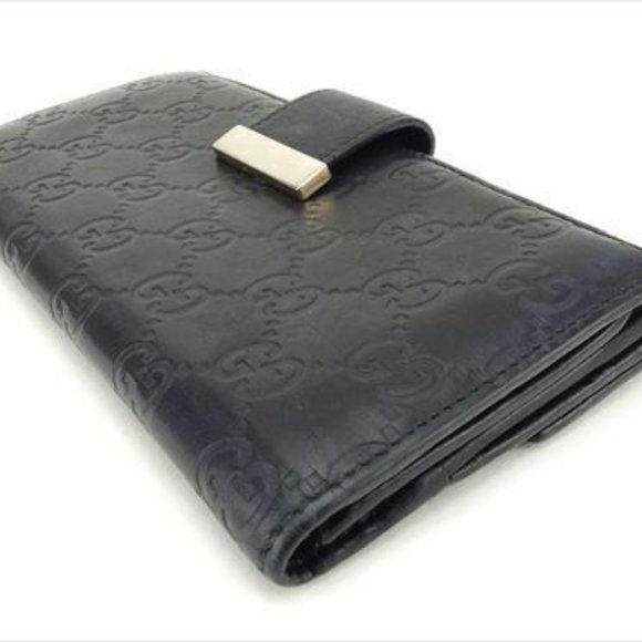 Gucci Wallet Purse Guccissima Black leather Woman unisex Authentic Used T8433 - Picture 6 of 7